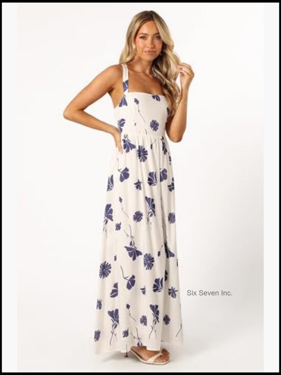 Viscose Linen Maxi Dress with Square Neck and Lace Back - Picture 5 of 7